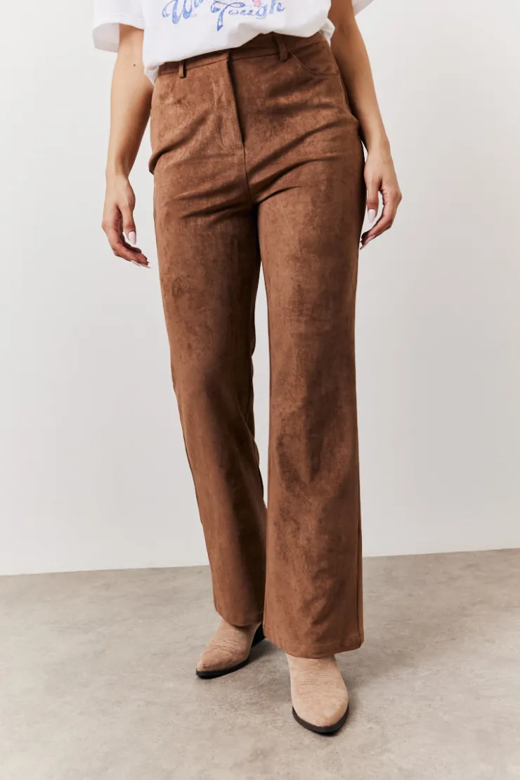 In The Style Faux Suede Straight Leg Trouser Tan