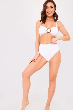 New Billie Faiers Textured Bandeau Crinkle Ring Detail Bikini Top