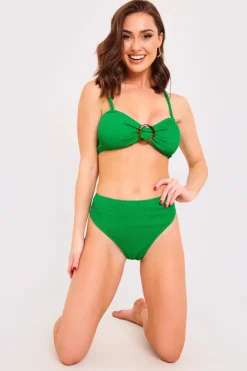 New Billie Faiers Textured Bandeau Crinkle Ring Detail Bikini Top