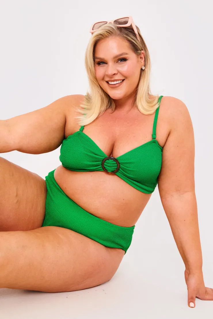 New Billie Faiers Textured Bandeau Crinkle Ring Detail Bikini Top
