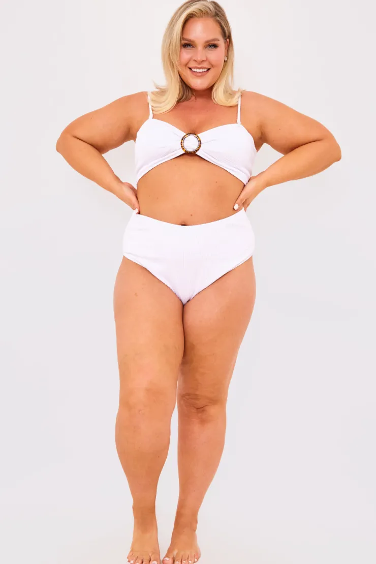 New Billie Faiers Textured Bandeau Crinkle Ring Detail Bikini Top