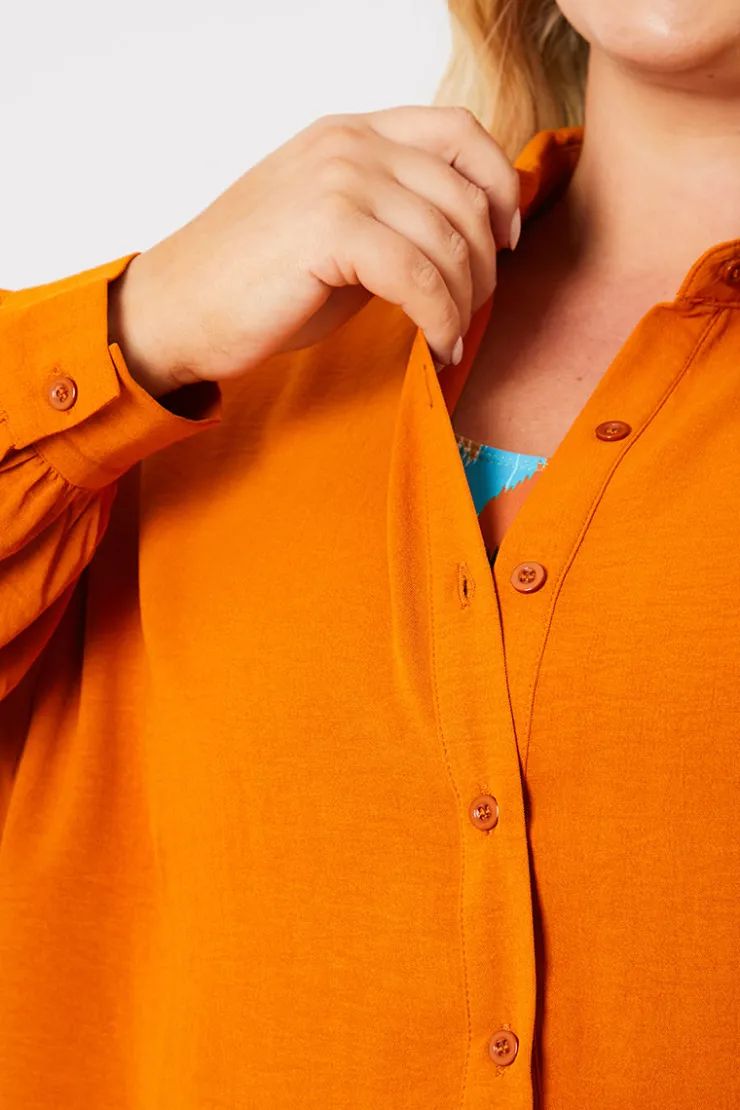 New In the Style Textured Button Up Co-Ord Beach Shirt Orange
