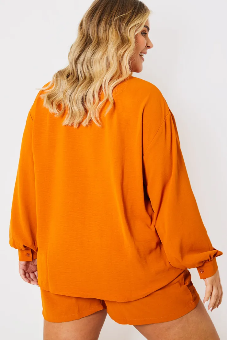 New In the Style Textured Button Up Co-Ord Beach Shirt Orange
