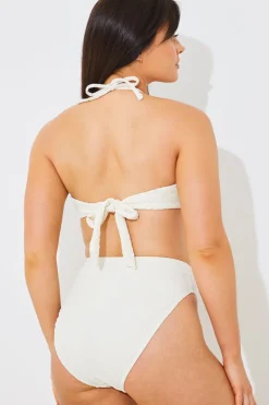 Clearance In the Style Textured Corsage Halterneck Bikini Top Cream
