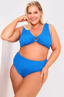 Clearance Billie Faiers Textured Crinkle Scoop Neck Ring Detail Bikini Top