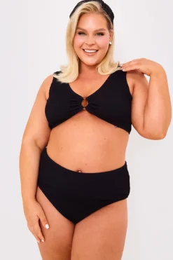 Clearance Billie Faiers Textured Crinkle Scoop Neck Ring Detail Bikini Top