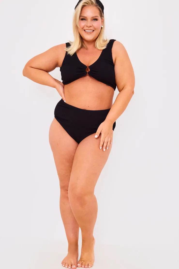 Clearance Billie Faiers Textured Crinkle Scoop Neck Ring Detail Bikini Top
