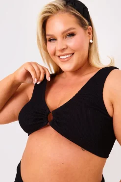 Clearance Billie Faiers Textured Crinkle Scoop Neck Ring Detail Bikini Top