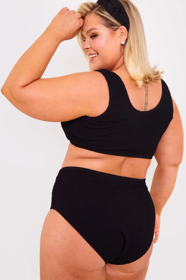Clearance Billie Faiers Textured Crinkle Scoop Neck Ring Detail Bikini Top