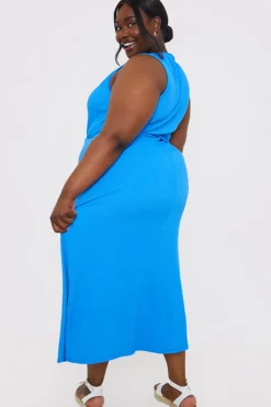 Hot In the Style Textured Cut Out Midi Dress Blue
