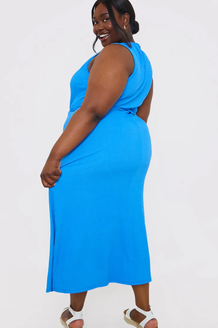 Hot In the Style Textured Cut Out Midi Dress Blue