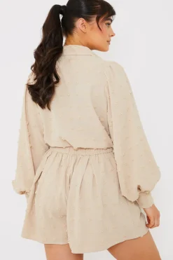 Discount In the Style Textured Dobby Detail Co-Ord Shorts Stone