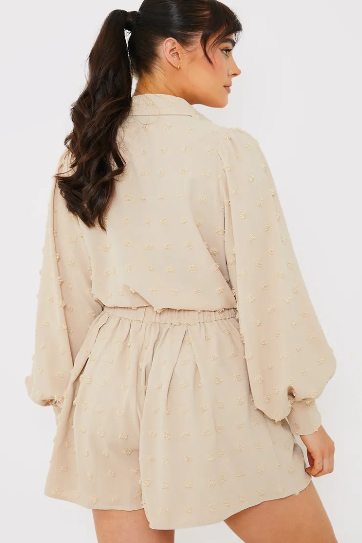 Discount In the Style Textured Dobby Detail Co-Ord Shorts Stone