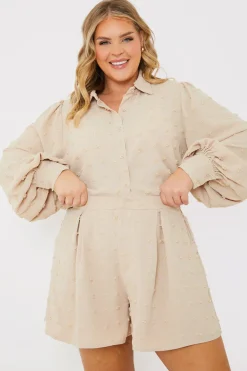 Discount In the Style Textured Dobby Detail Co-Ord Shorts Stone