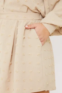 Discount In the Style Textured Dobby Detail Co-Ord Shorts Stone