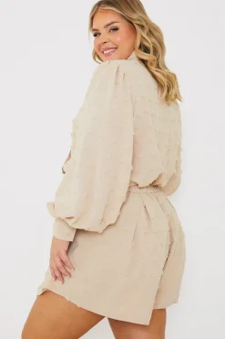 Discount In the Style Textured Dobby Detail Co-Ord Shorts Stone