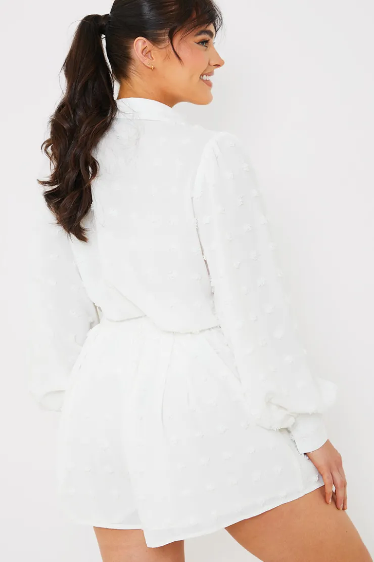 Clearance In the Style Textured Dobby Detail Co-ord Shorts White