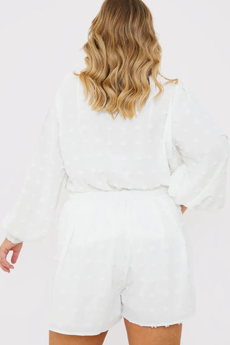 Clearance In the Style Textured Dobby Detail Co-ord Shorts White