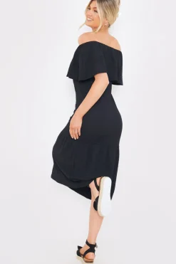 Sale In the Style Textured Frill Bardot Midi Dress Black