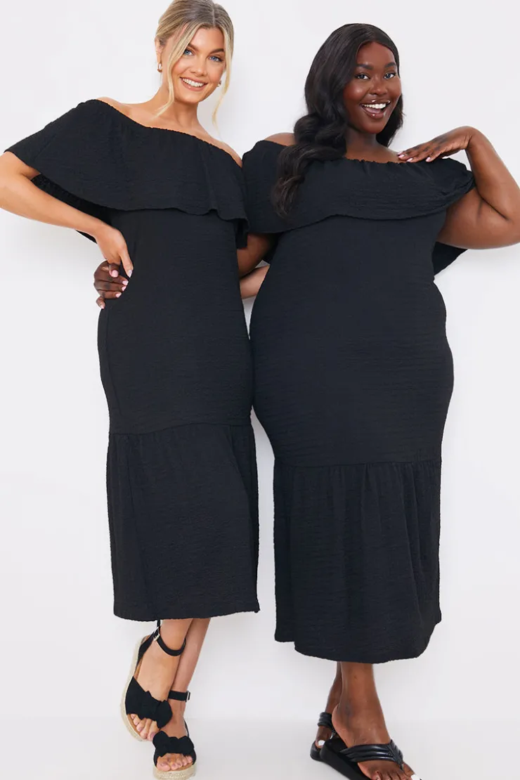 Sale In the Style Textured Frill Bardot Midi Dress Black