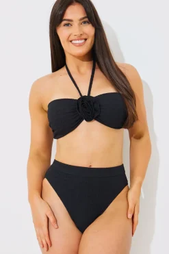 In the Style Textured High Waist Bikini Bottoms Black