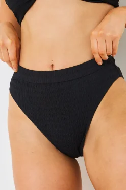 In the Style Textured High Waist Bikini Bottoms Black
