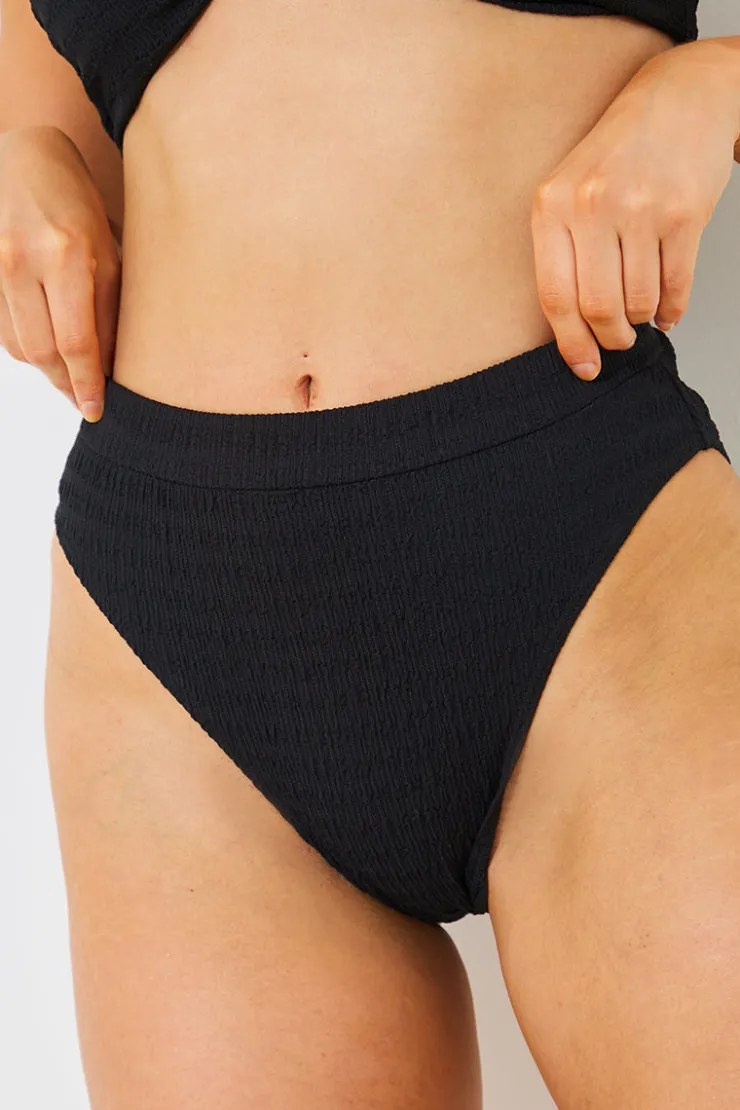 In the Style Textured High Waist Bikini Bottoms Black