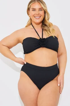 In the Style Textured High Waist Bikini Bottoms Black