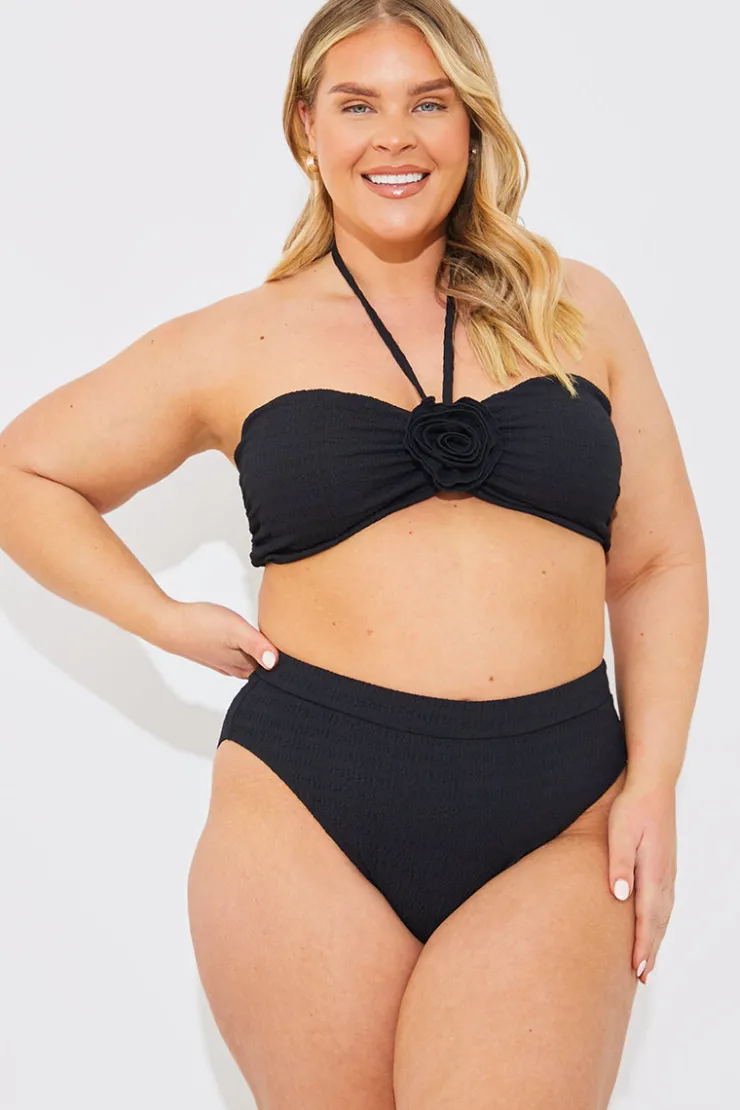 In the Style Textured High Waist Bikini Bottoms Black