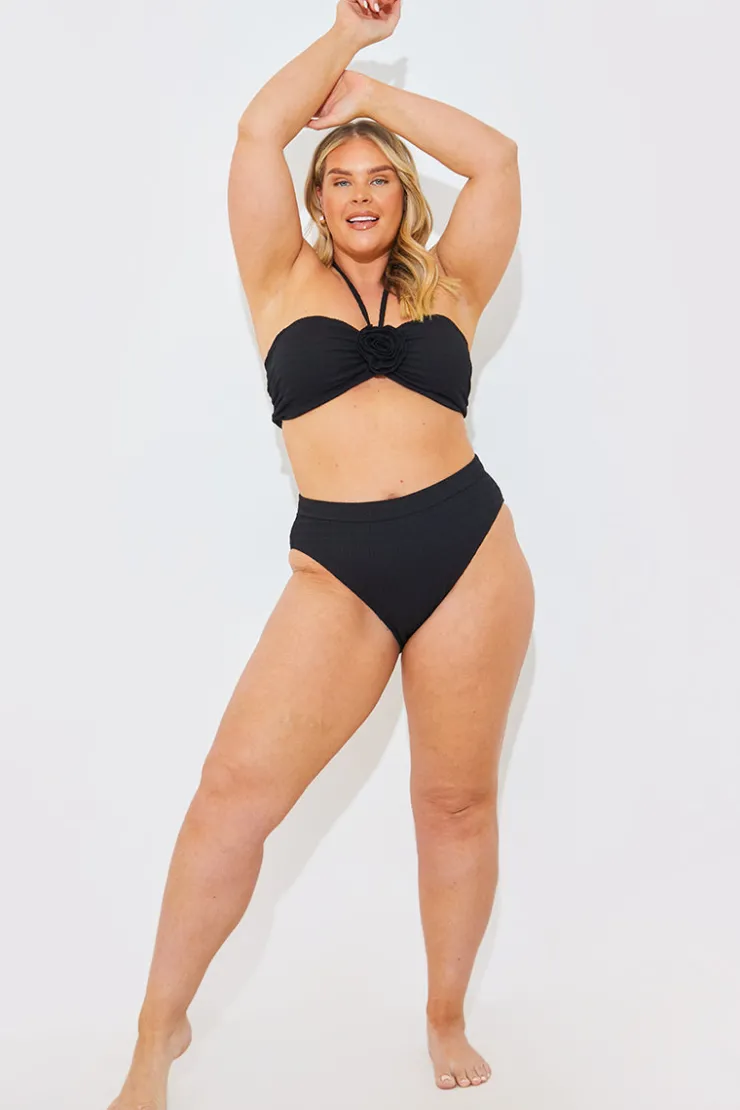 In the Style Textured High Waist Bikini Bottoms Black