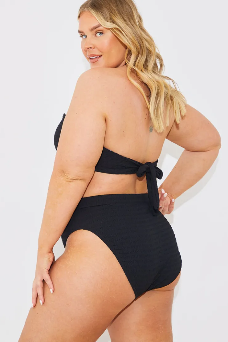 In the Style Textured High Waist Bikini Bottoms Black