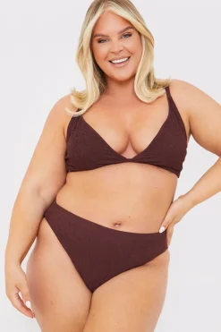Online Billie Faiers Textured High Waist Control Bikini Bottom Chocolate