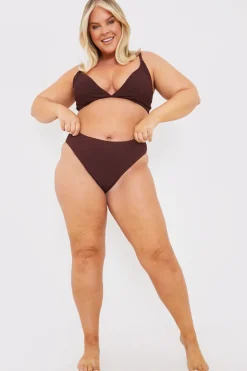 Online Billie Faiers Textured High Waist Control Bikini Bottom Chocolate