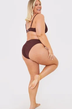 Online Billie Faiers Textured High Waist Control Bikini Bottom Chocolate