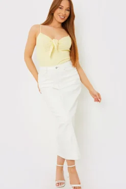 Online In The Style Textured Knot Detail Strappy Bodysuit Lemon