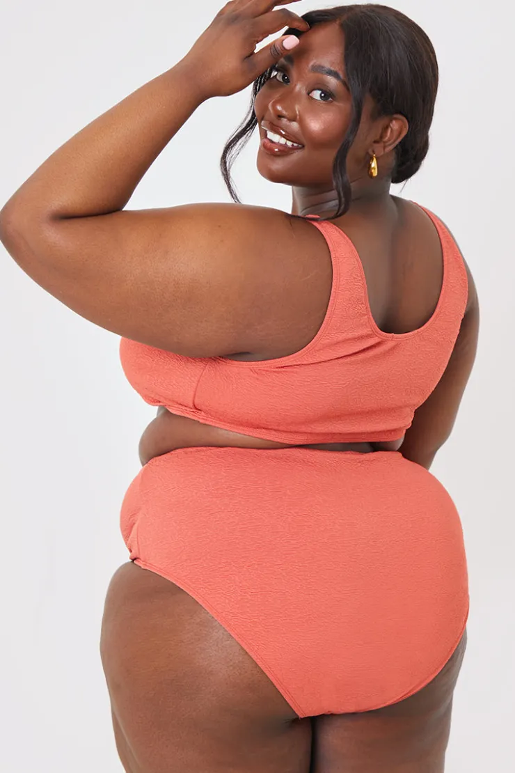 Discount In the Style Textured Knot Front Detail Bikini Top Rust