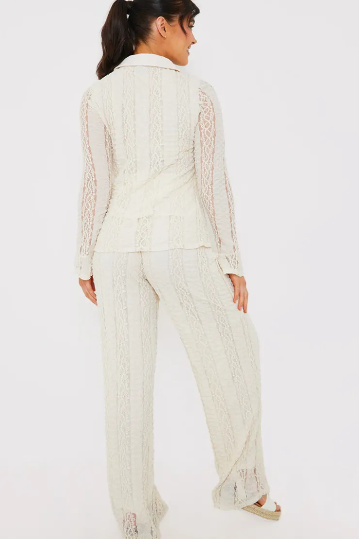 New In the Style Textured Lace Co-Ord Trousers Cream