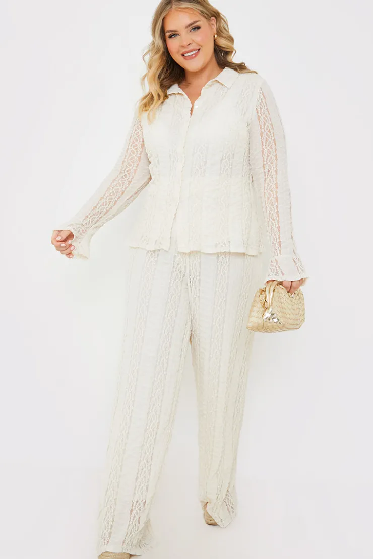 New In the Style Textured Lace Co-Ord Trousers Cream