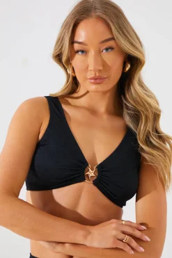 In the Style Textured Starfish Detail Bikini Top Black