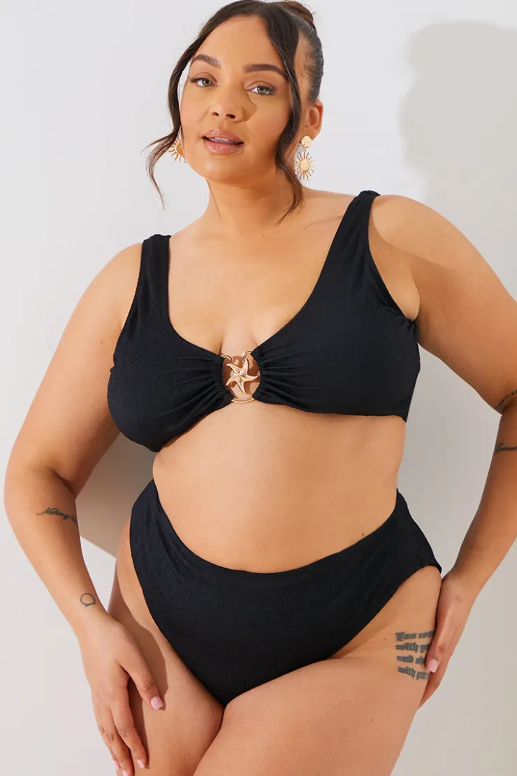 In the Style Textured Starfish Detail Bikini Top Black