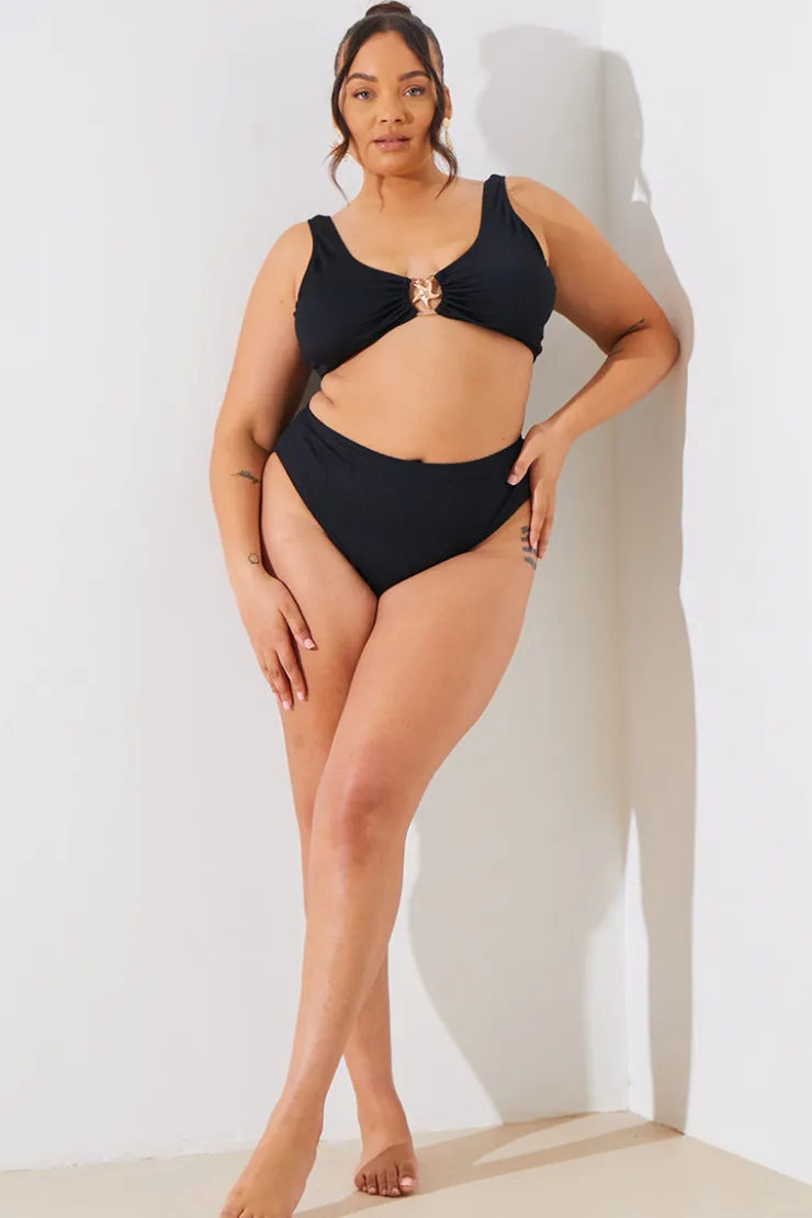 In the Style Textured Starfish Detail Bikini Top Black