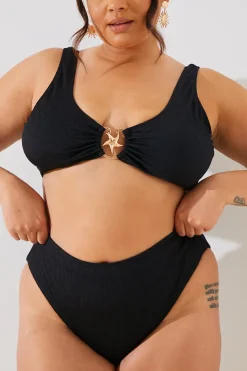 In the Style Textured Starfish Detail Bikini Top Black