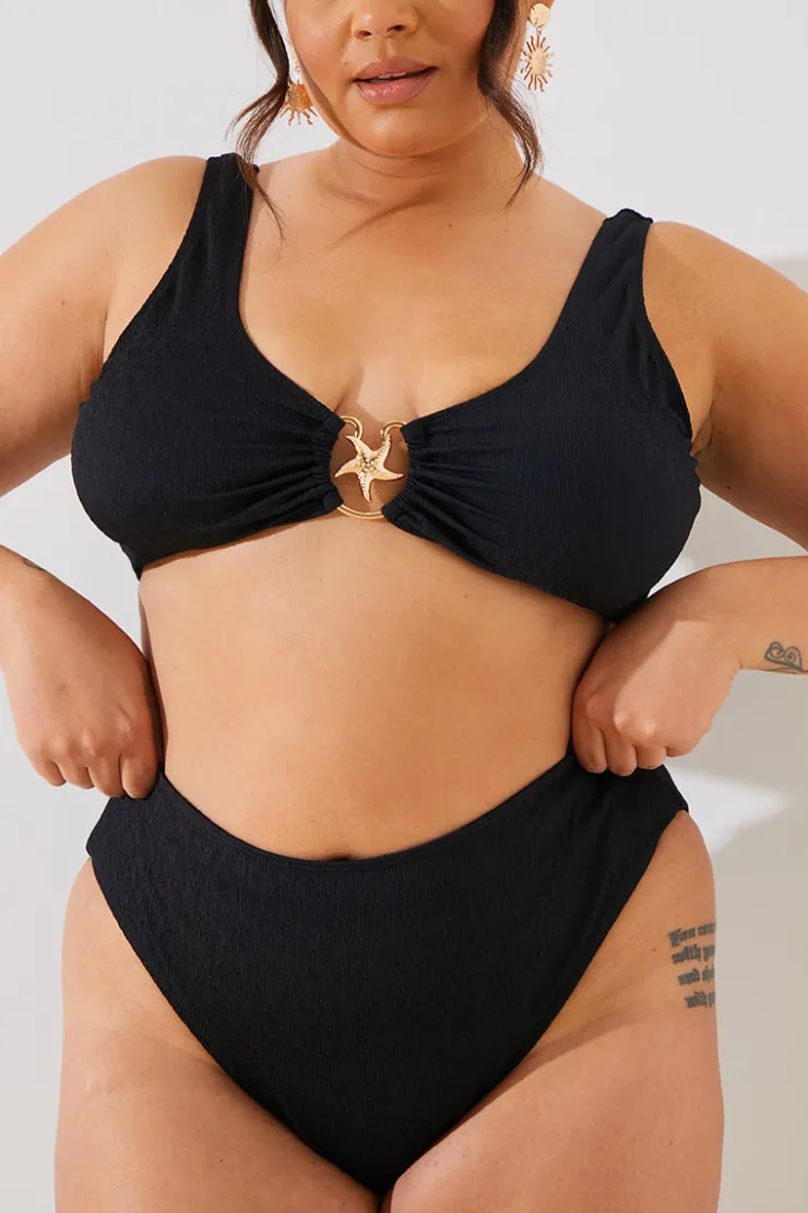 In the Style Textured Starfish Detail Bikini Top Black