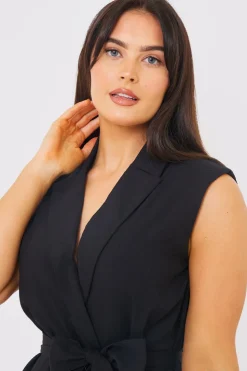 Online In the Style Textured Tie Waist Sleeveless Co-Ord Blazer Black