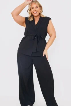 Online In the Style Textured Tie Waist Sleeveless Co-Ord Blazer Black
