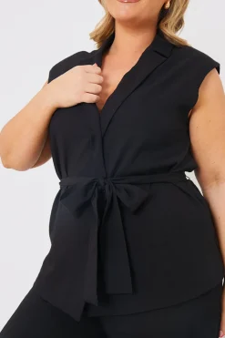 Online In the Style Textured Tie Waist Sleeveless Co-Ord Blazer Black