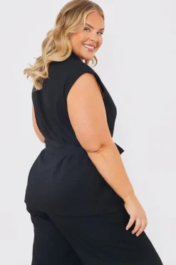 Online In the Style Textured Tie Waist Sleeveless Co-Ord Blazer Black