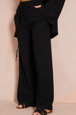 Online In the Style Textured Wide Leg Beach Co-Ord Trouser Black