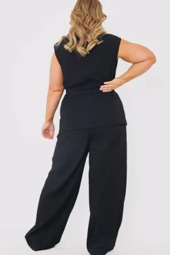 New In the Style Textured Wide Leg Co-Ord Trousers Black