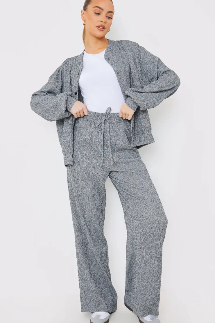 Clearance In the Style Textured Wide Leg Trousers Grey